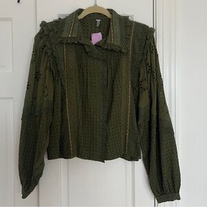 Anthropologie Kira Collared Eyelet Button Down Blouse L